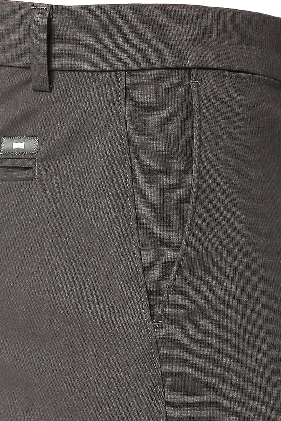 BASICS TAPERED FIT ASPHALT GREY COTTON STRETCH DOBBY TROUSERS