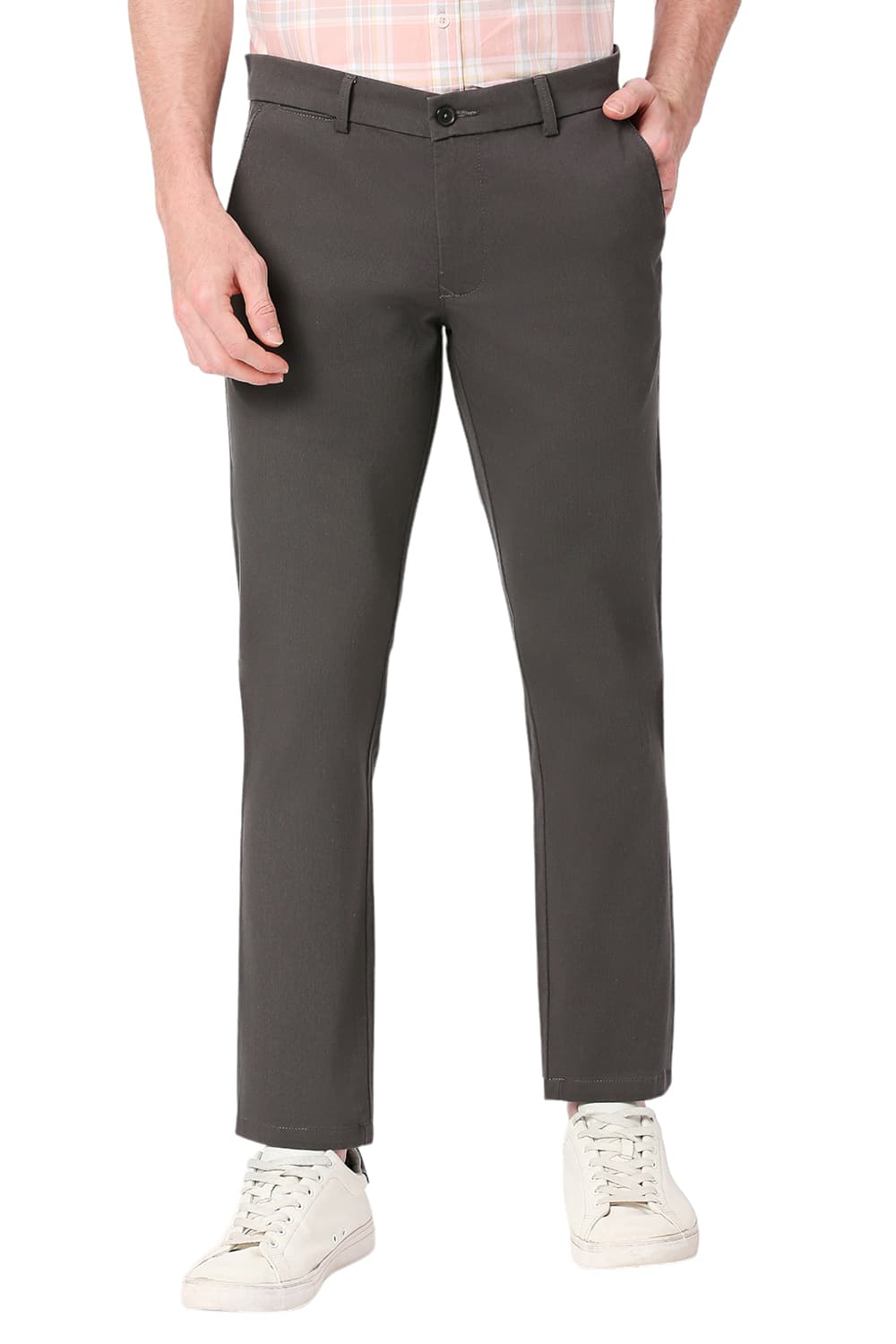 BASICS TAPERED FIT COTTON STRETCH DOBBY TROUSERS