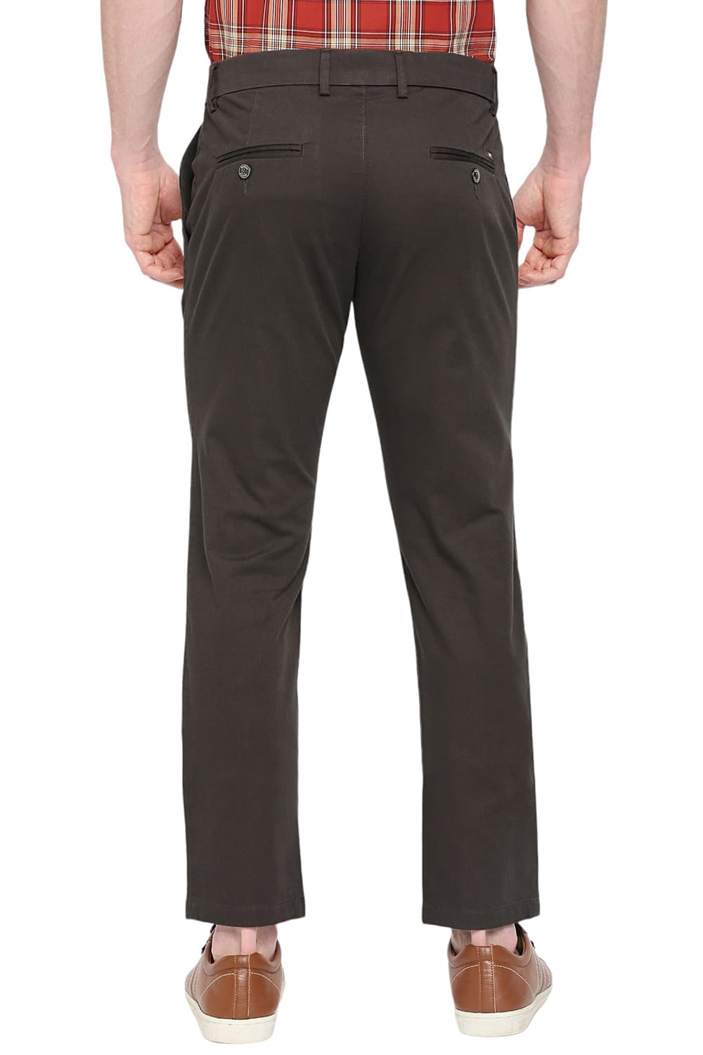 BASICS TAPERED FIT COTTON STRETCH DOBBY TROUSERS