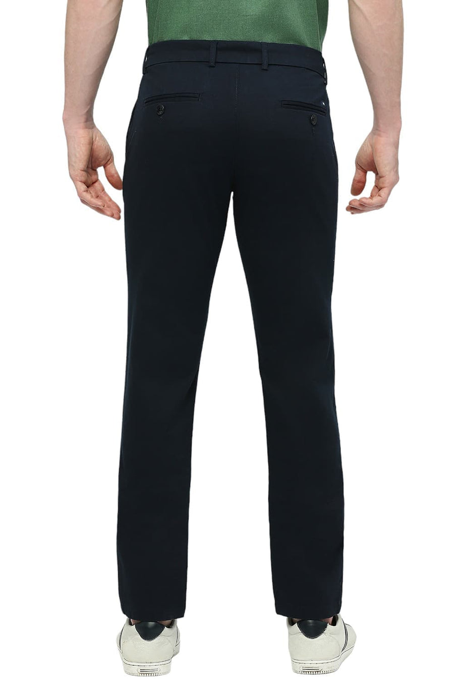 BASICS TAPERED FIT SKY CAPTAIN NAVY COTTON STRETCH DOBBY TROUSERS