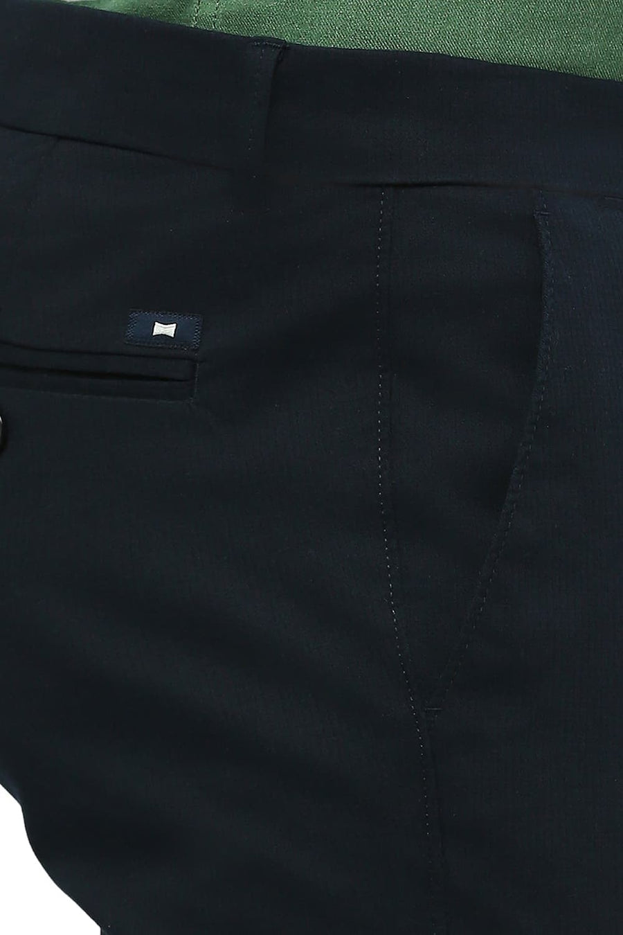 BASICS TAPERED FIT SKY CAPTAIN NAVY COTTON STRETCH DOBBY TROUSERS