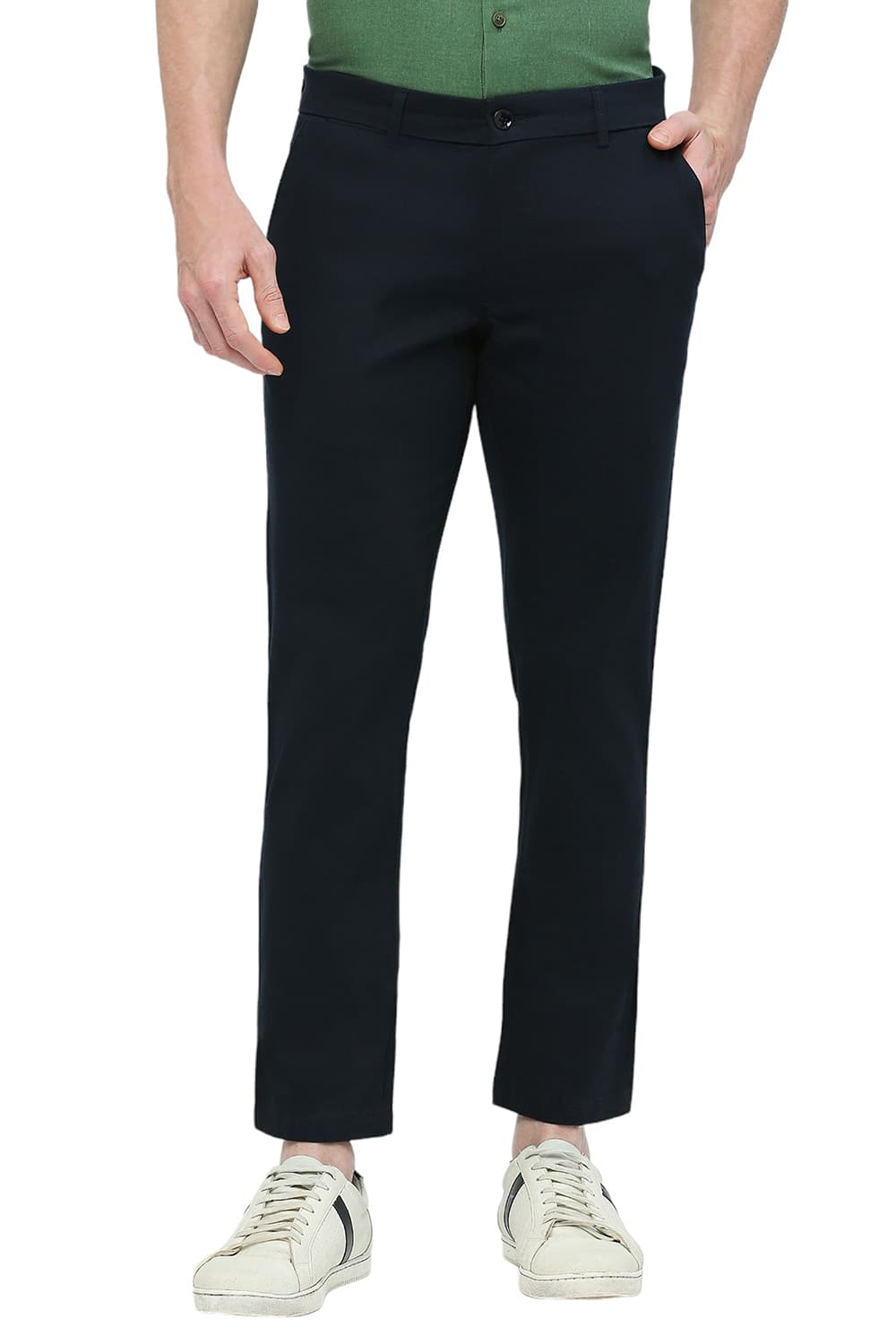 BASICS TAPERED FIT COTTON STRETCH DOBBY TROUSERS