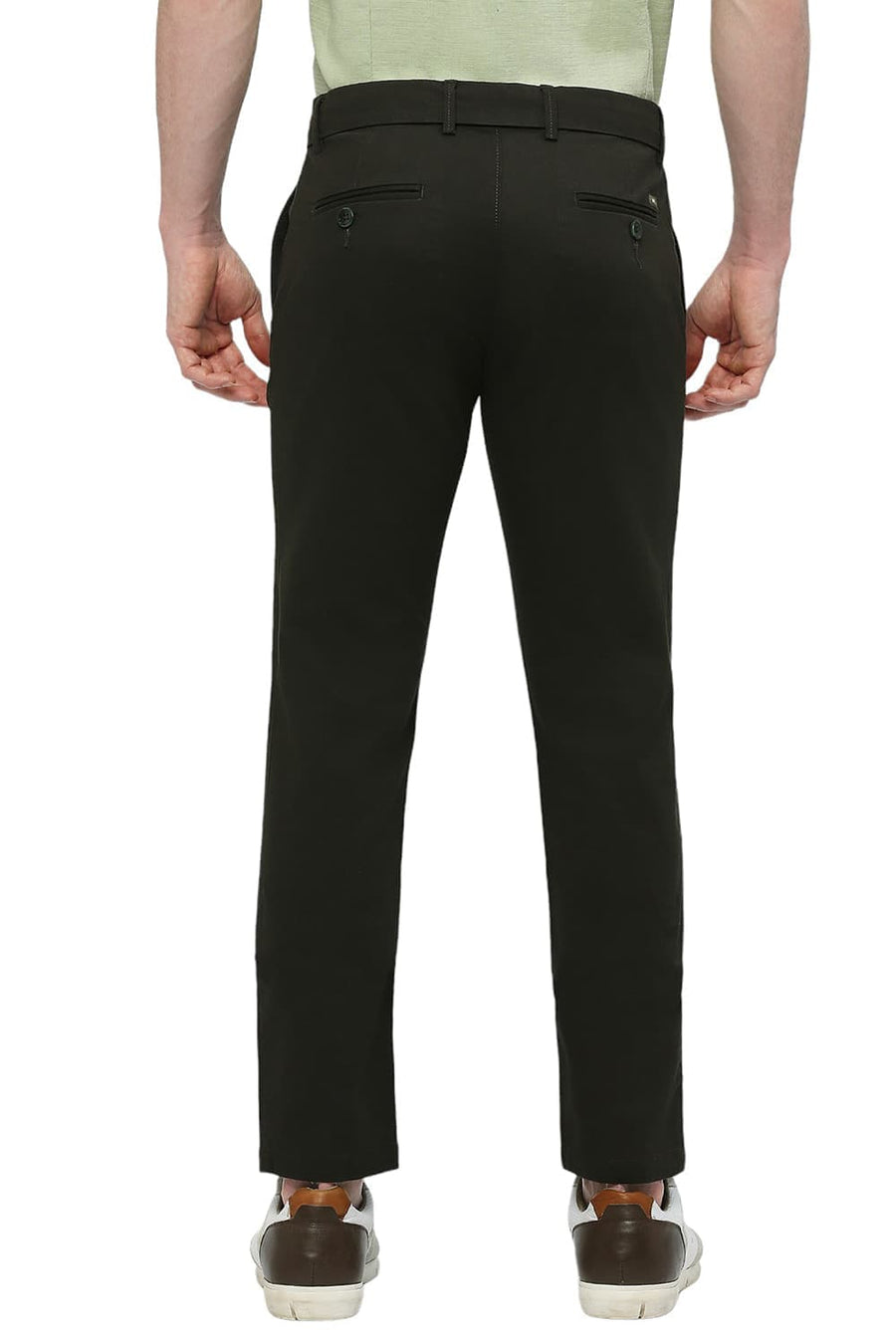 BASICS TAPERED FIT ROSIN GREEN COTTON STRETCH DOBBY TROUSERS