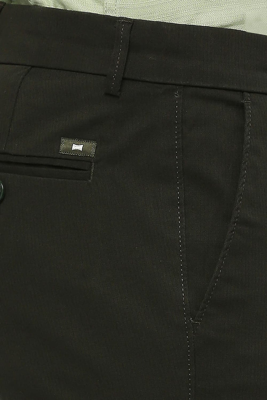 BASICS TAPERED FIT ROSIN GREEN COTTON STRETCH DOBBY TROUSERS