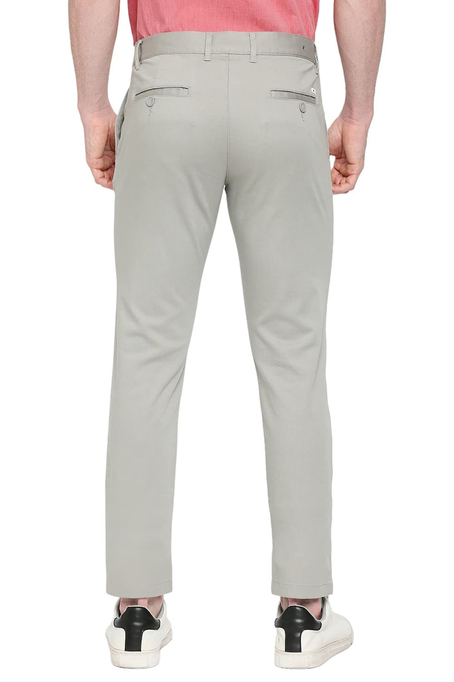 BASICS TAPERED FIT DRIZZLE GREY COTTON STRETCH DOBBY TROUSERS