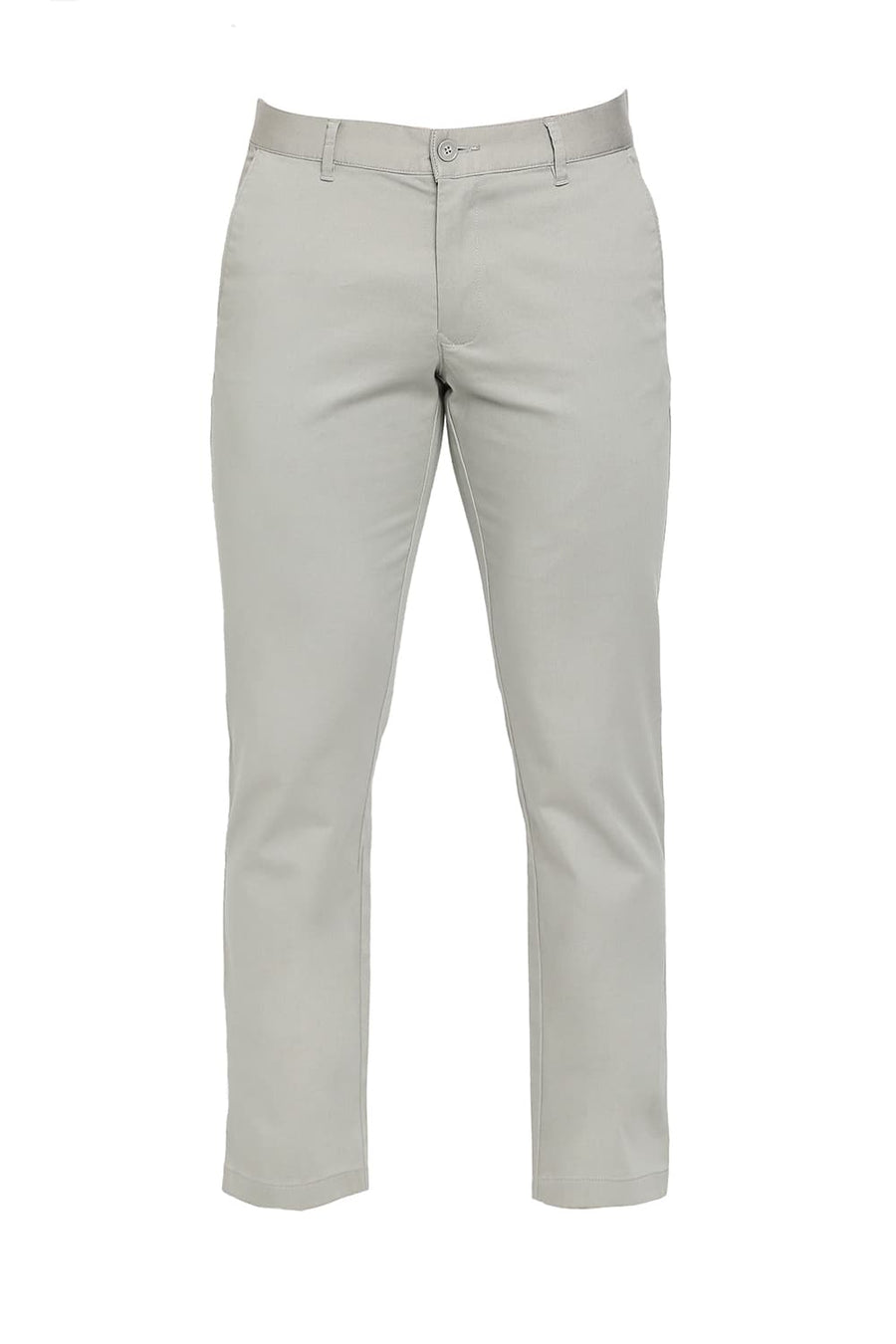 BASICS TAPERED FIT DRIZZLE GREY COTTON STRETCH DOBBY TROUSERS