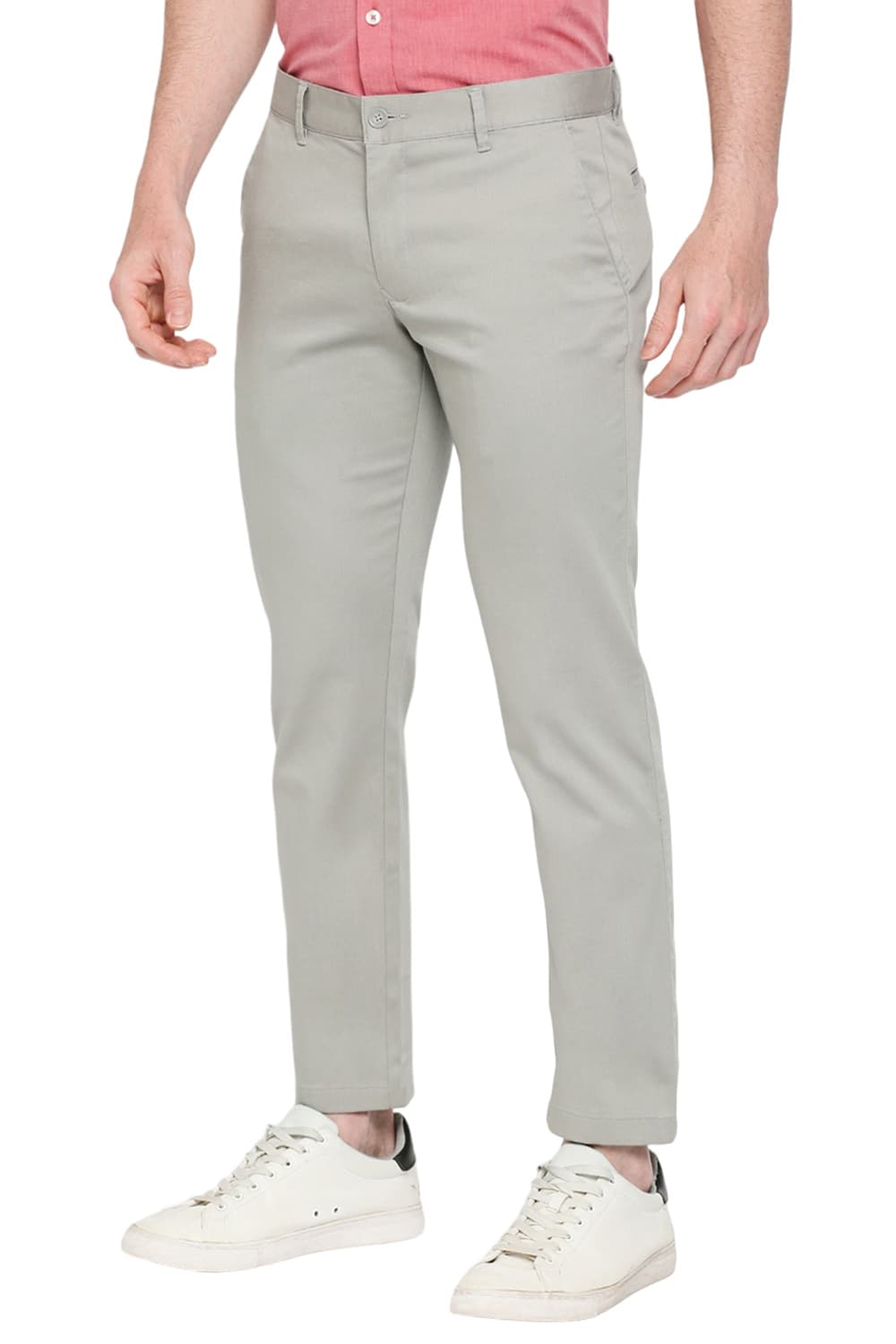 BASICS TAPERED FIT COTTON STRETCH DOBBY TROUSERS