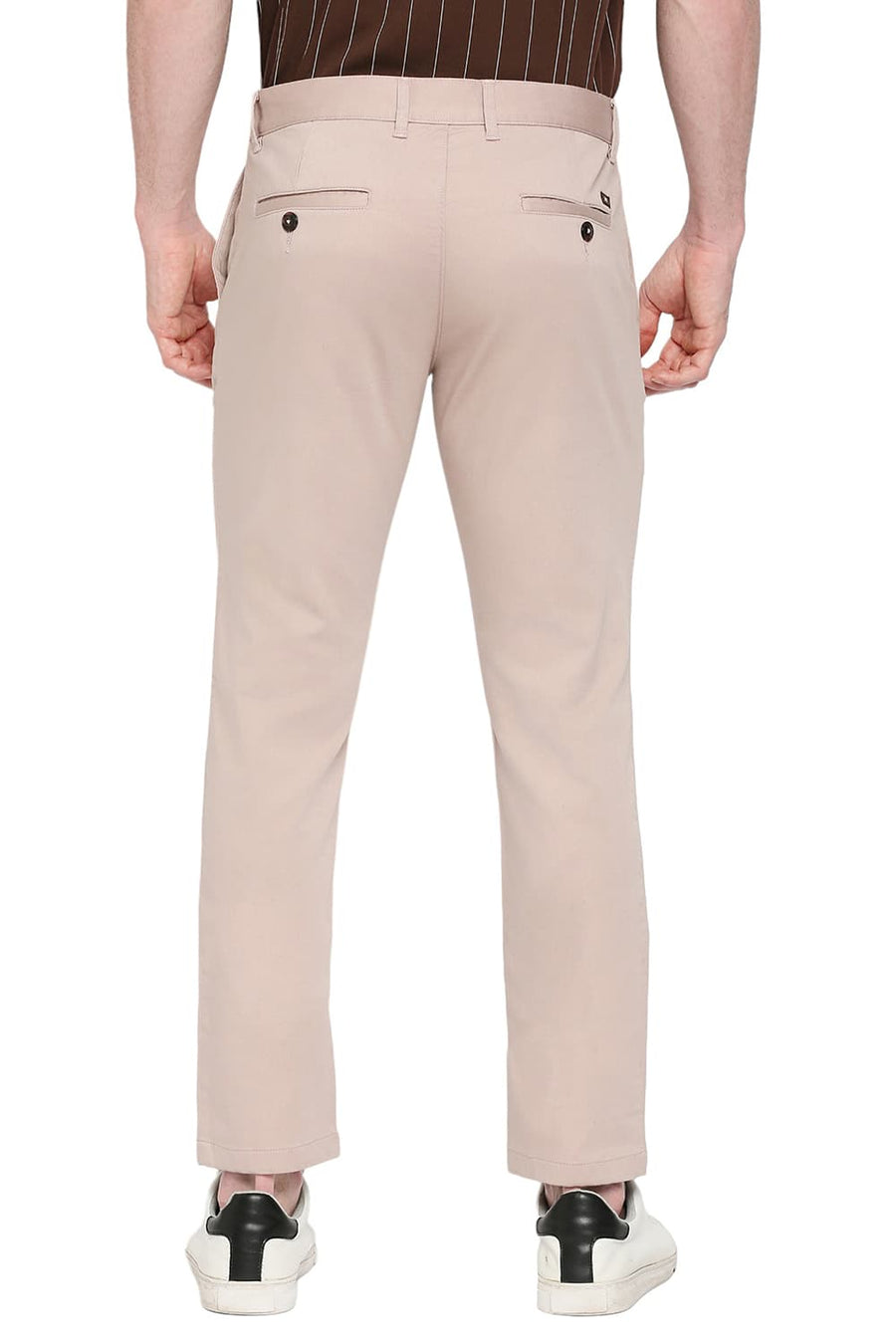 BASICS TAPERED FIT CAMEO PINK COTTON STRETCH DOBBY TROUSERS