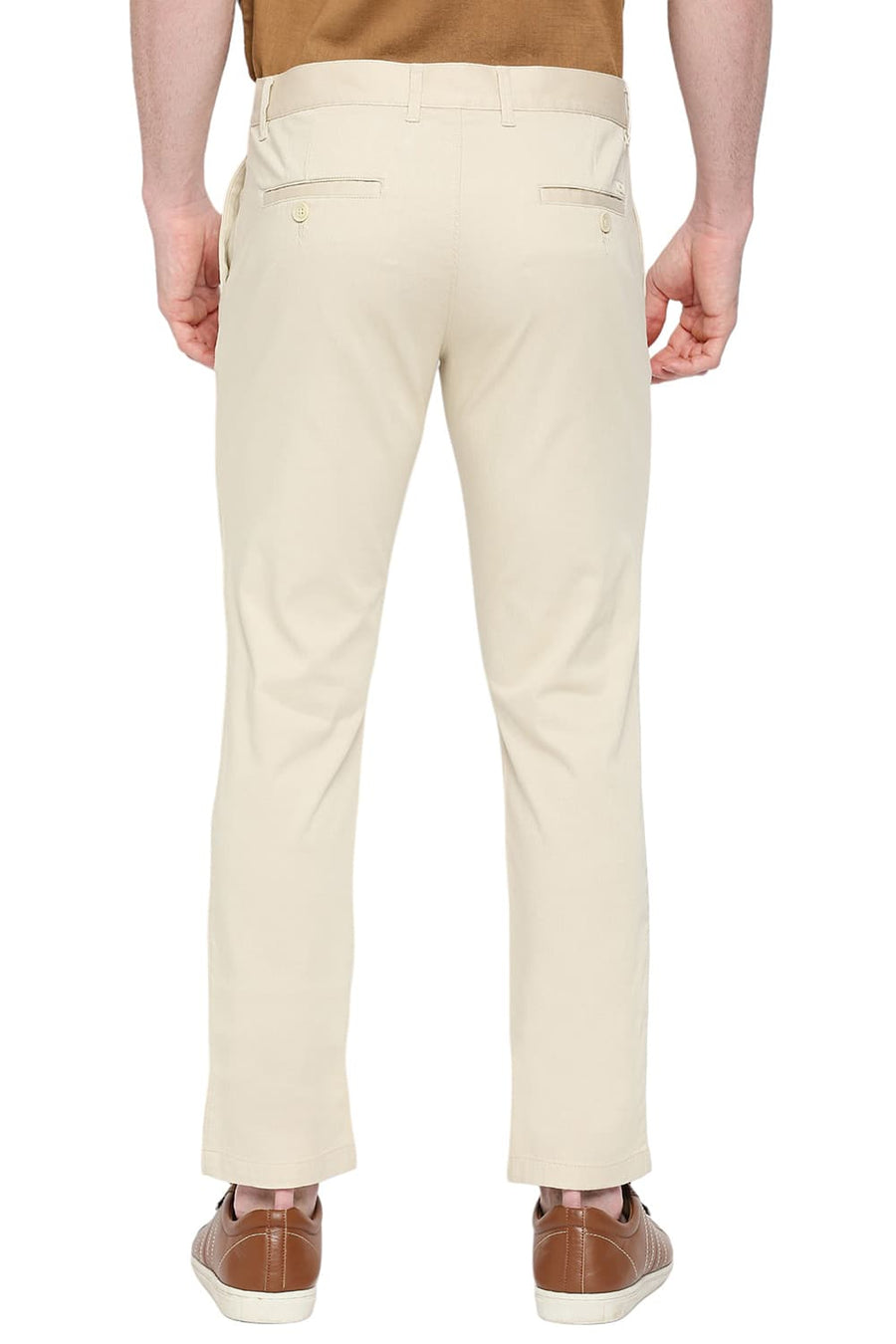 BASICS TAPERED FIT PISTACHIO STONE COTTON STRETCH DOBBY TROUSERS