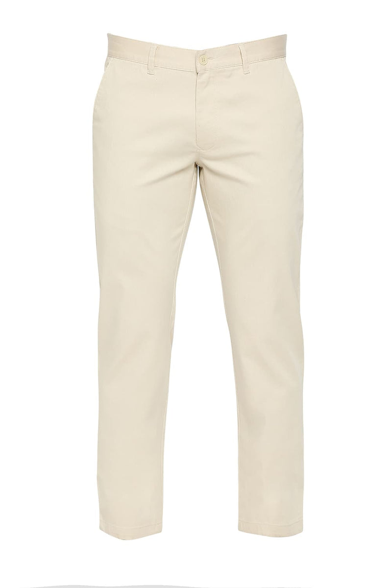 BASICS TAPERED FIT COTTON STRETCH DOBBY TROUSERS