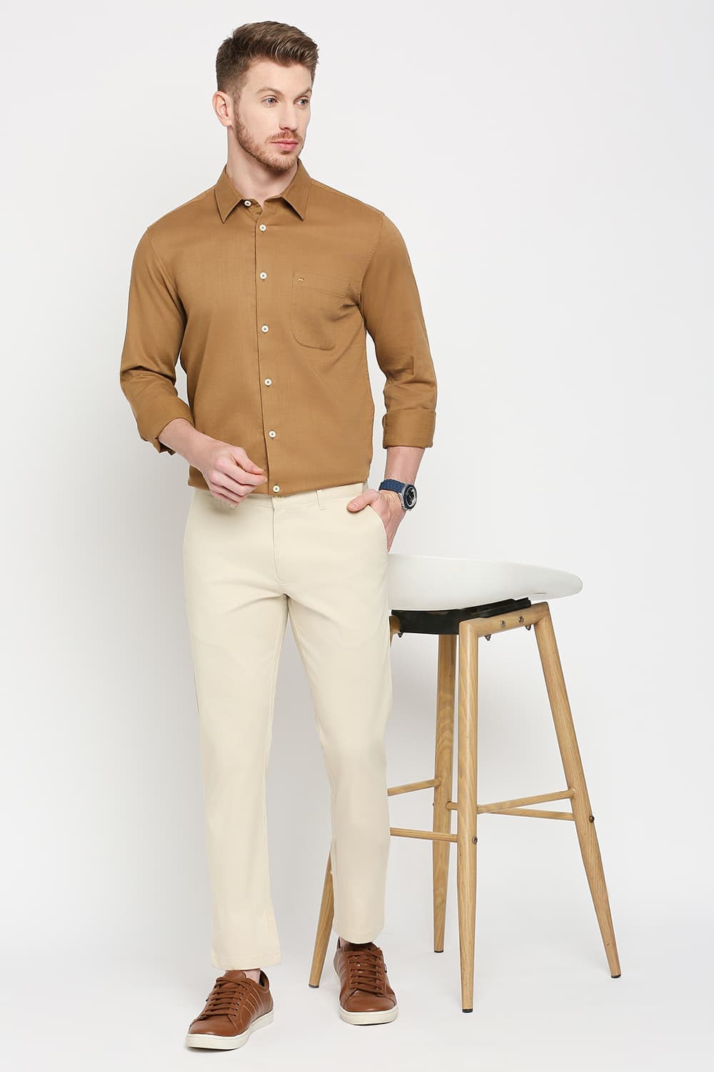 Tapered Fit Cotton Stretch Dobby Trousers