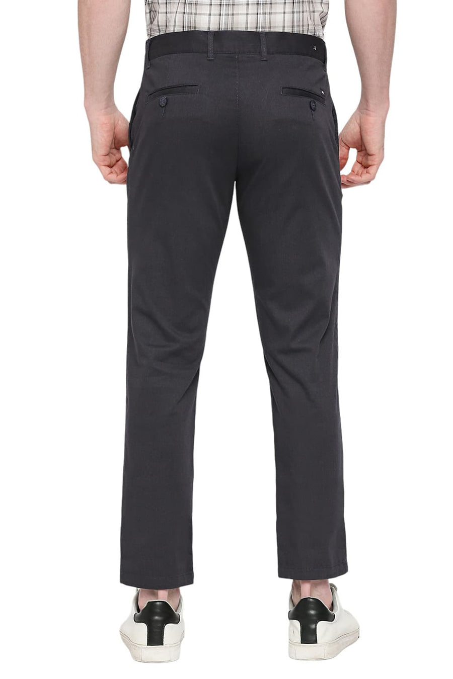 BASICS TAPERED FIT PHANTOM GREY COTTON STRETCH DOBBY TROUSERS