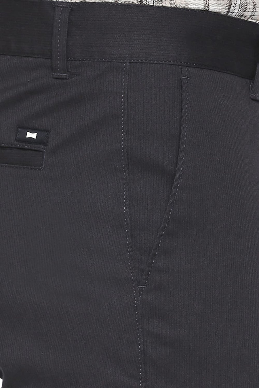 BASICS TAPERED FIT PHANTOM GREY COTTON STRETCH DOBBY TROUSERS