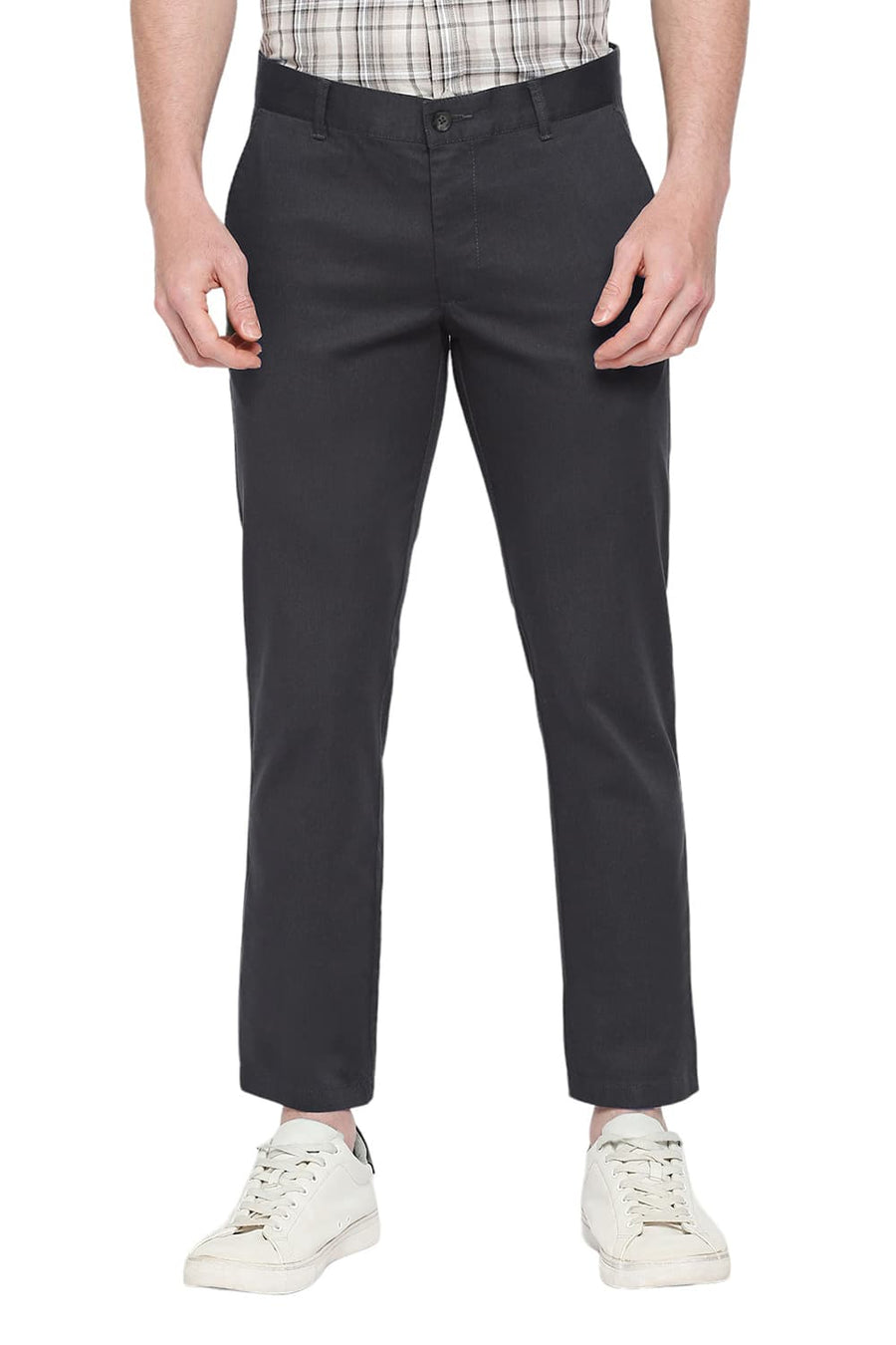 BASICS TAPERED FIT PHANTOM GREY COTTON STRETCH DOBBY TROUSERS