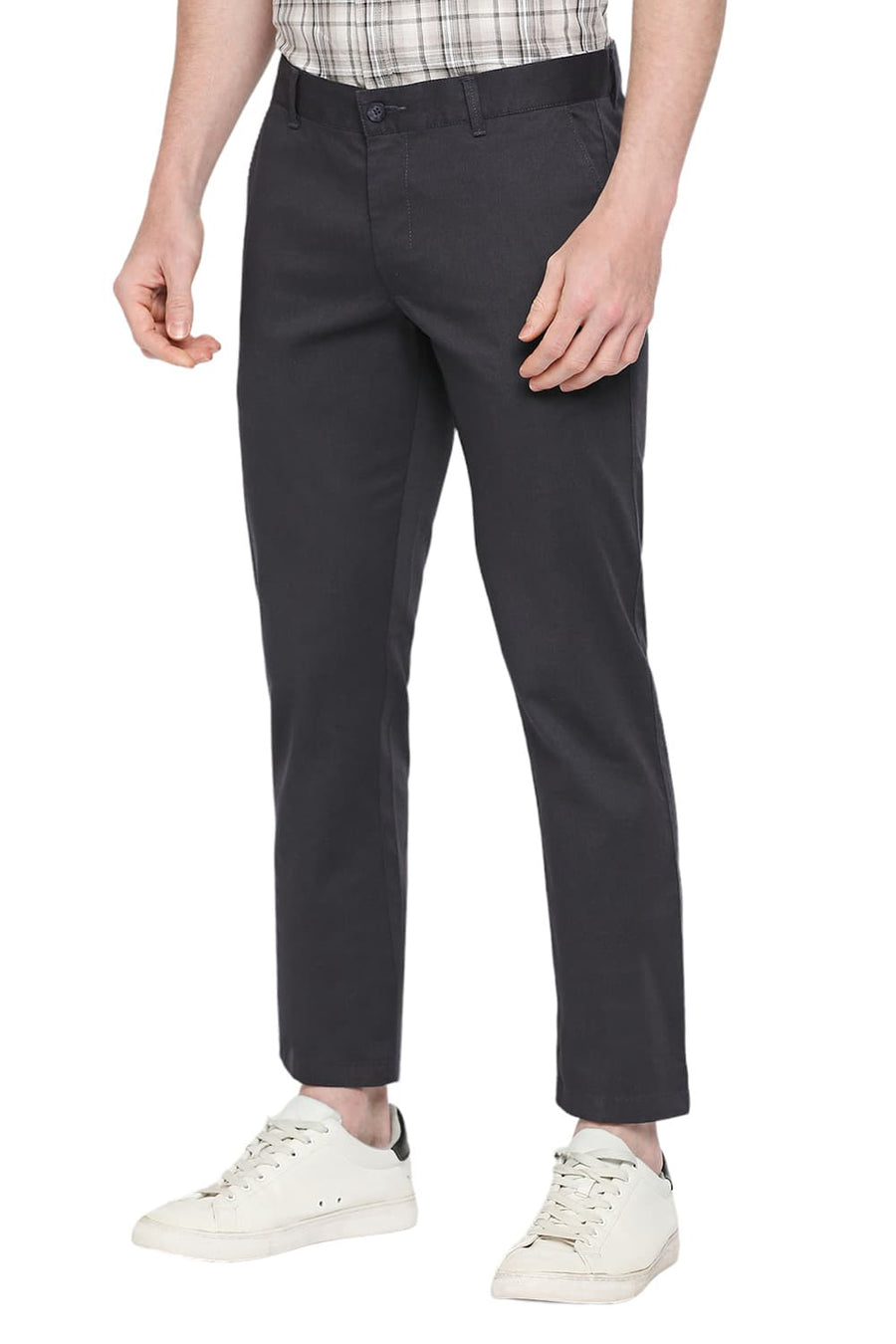 BASICS TAPERED FIT PHANTOM GREY COTTON STRETCH DOBBY TROUSERS