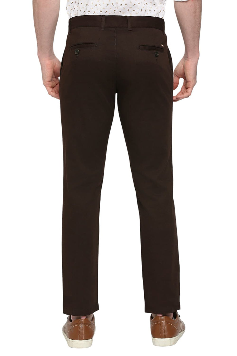 BASICS TAPERED FIT AFTER DARK BROWN COTTON STRETCH DOBBY TROUSERS