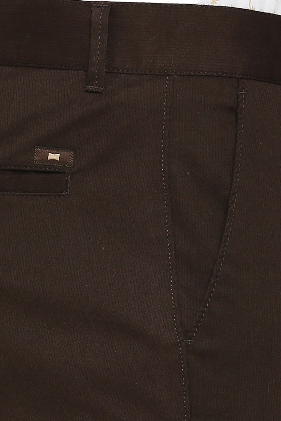 BASICS TAPERED FIT AFTER DARK BROWN COTTON STRETCH DOBBY TROUSERS