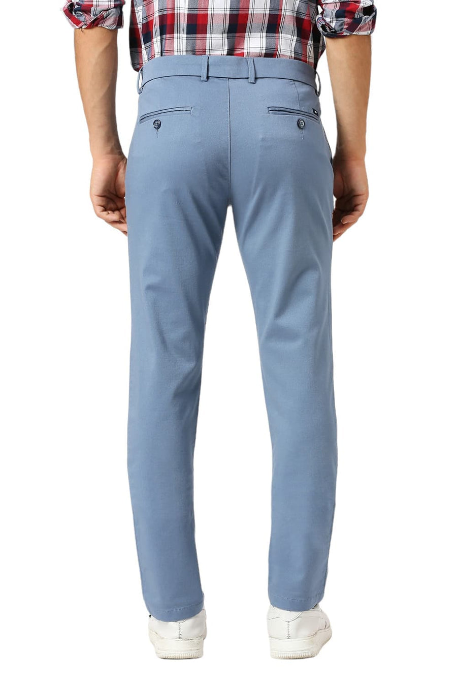 BASICS TAPERED FIT CHINA BLUE COTTON STRETCH DOBBY TROUSERS
