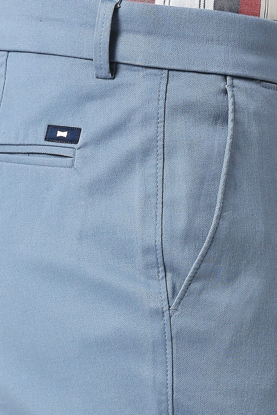 BASICS TAPERED FIT CHINA BLUE COTTON STRETCH DOBBY TROUSERS