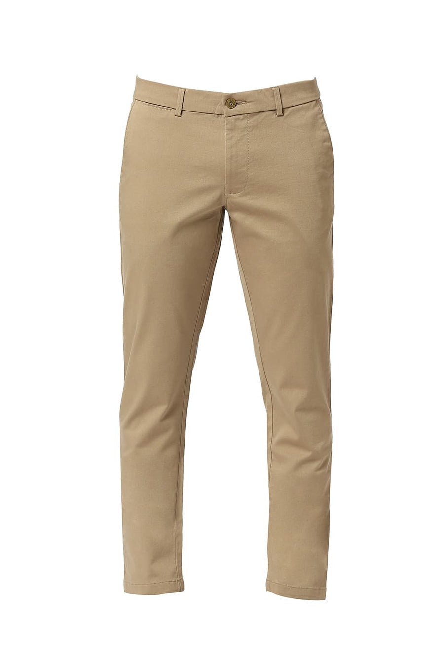 BASICS TAPERED FIT SEPIA BROWN COTTON STRETCH DOBBY TROUSERS