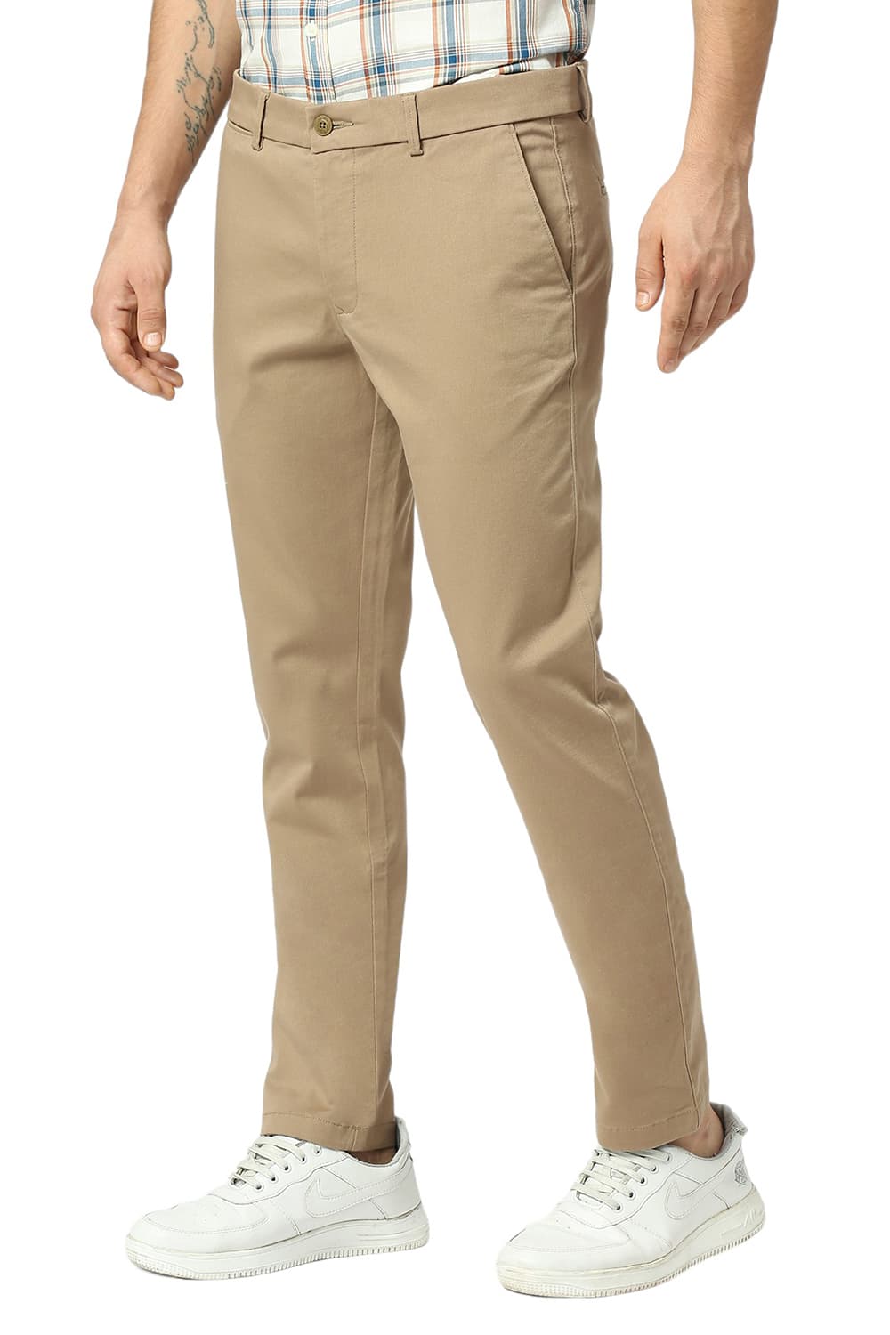 TAPERED FIT COTTON STRETCH DOBBY TROUSERS