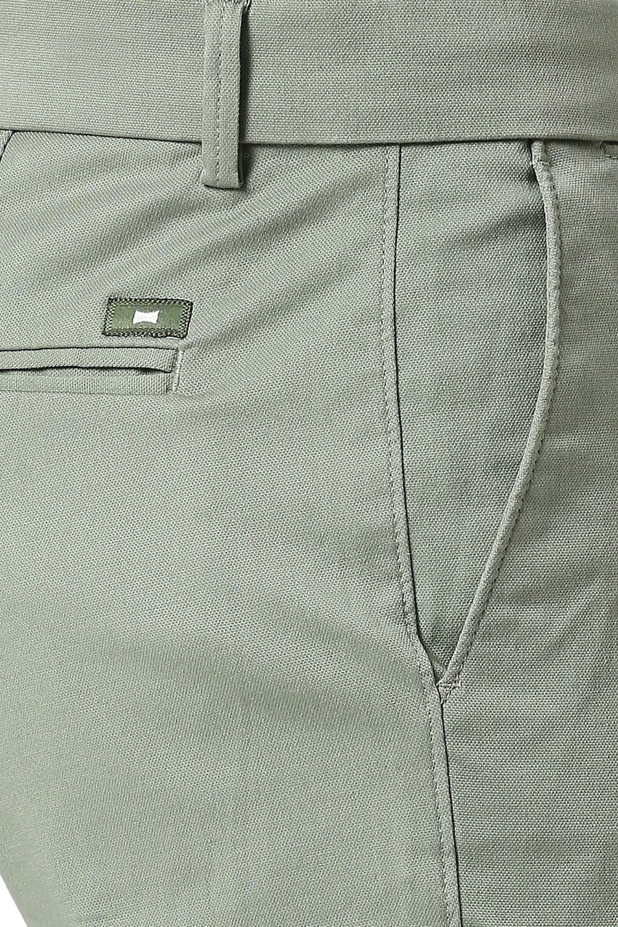 BASICS TAPERED FIT SEA GREEN COTTON STRETCH DOBBY TROUSERS