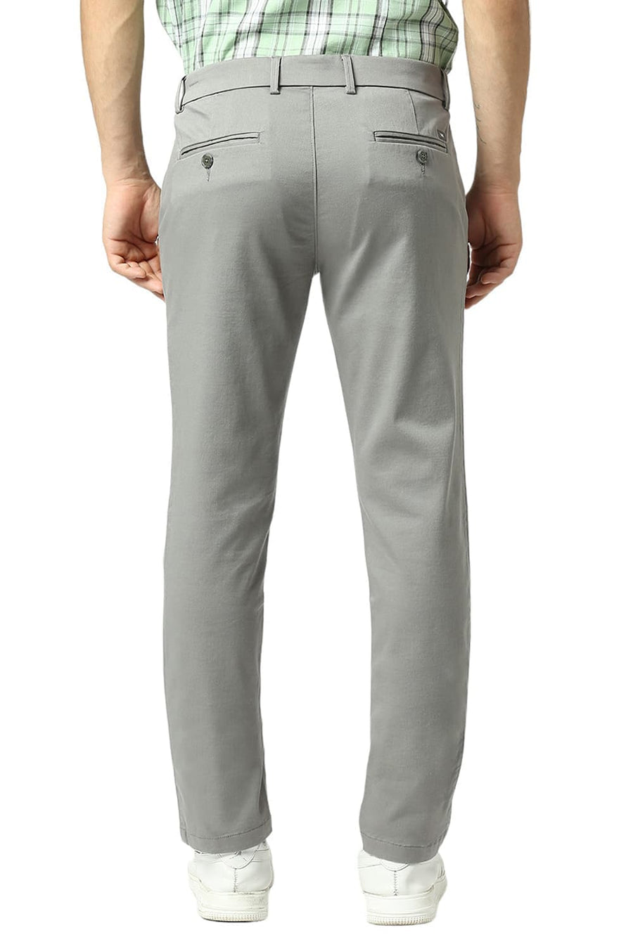 BASICS TAPERED FIT CHARCOAL GREY COTTON STRETCH DOBBY TROUSERS