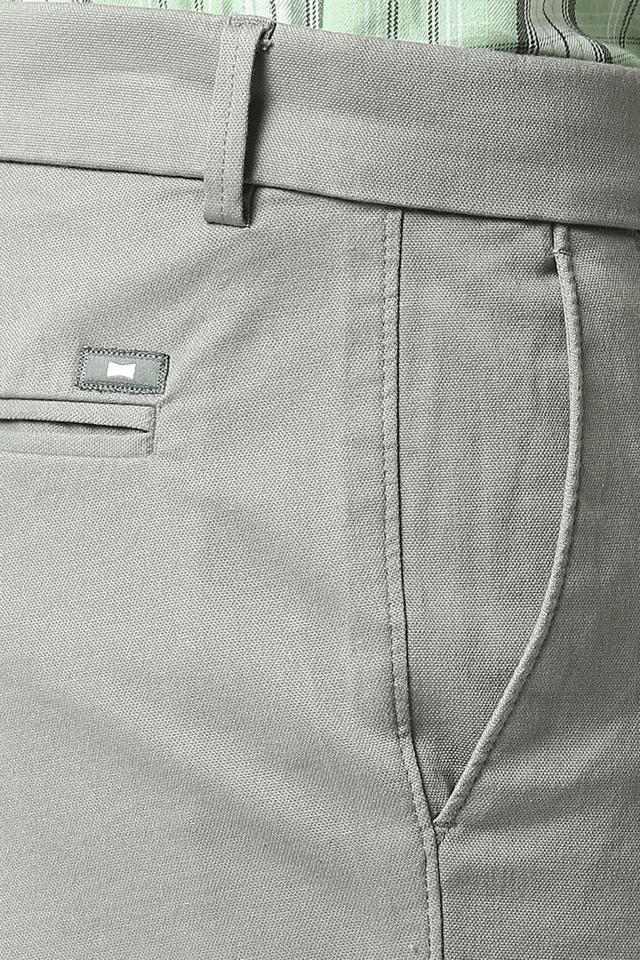 BASICS TAPERED FIT CHARCOAL GREY COTTON STRETCH DOBBY TROUSERS