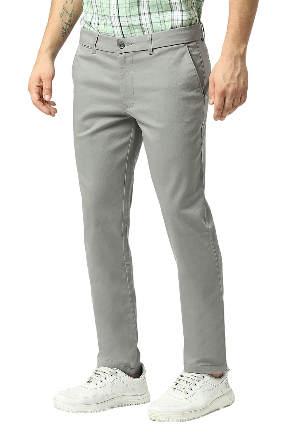 TAPERED FIT COTTON STRETCH DOBBY TROUSERS