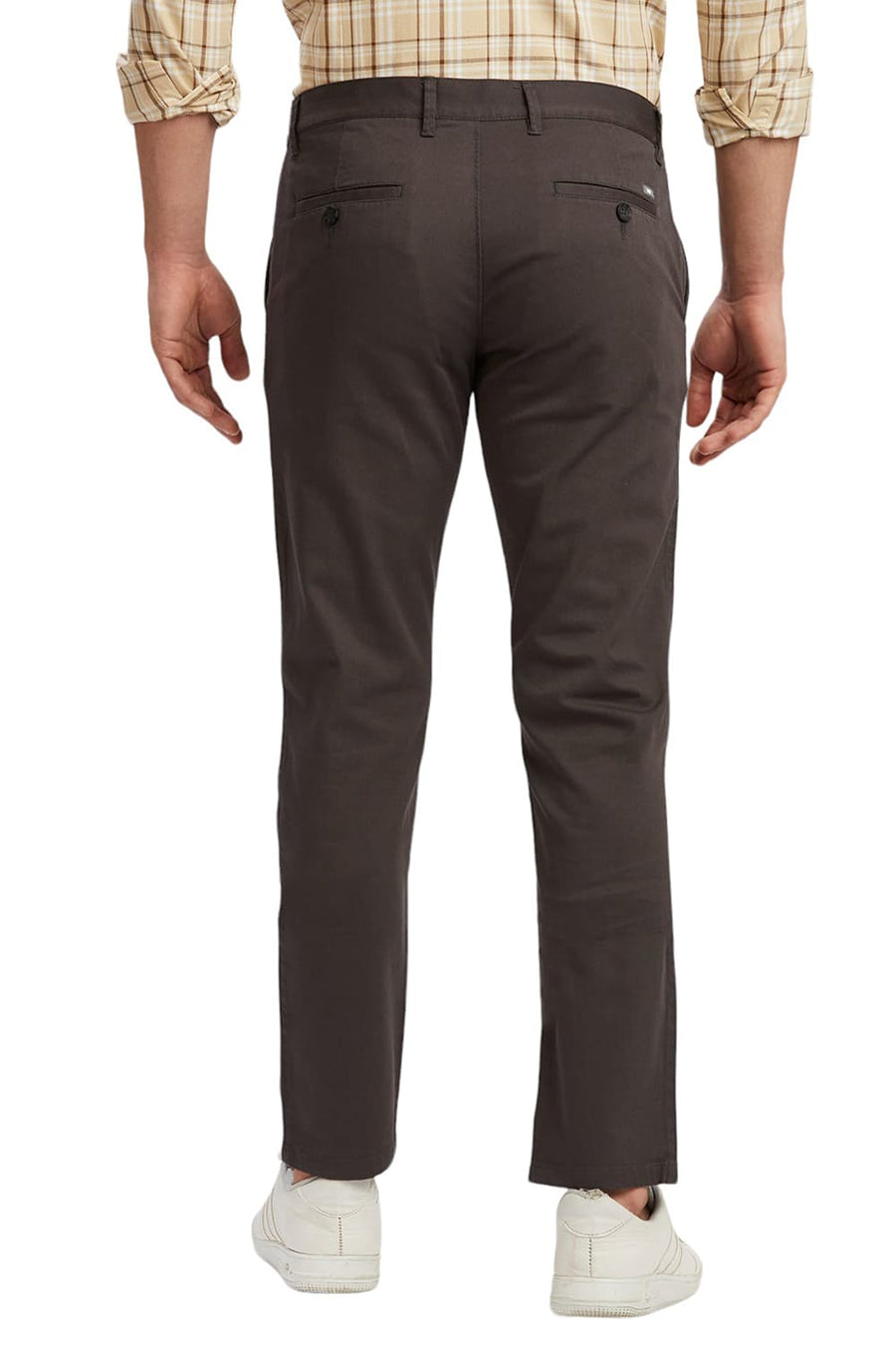 BASICS TAPERED FIT EBONY GREY COTTON STRETCH DOBBY TROUSERS