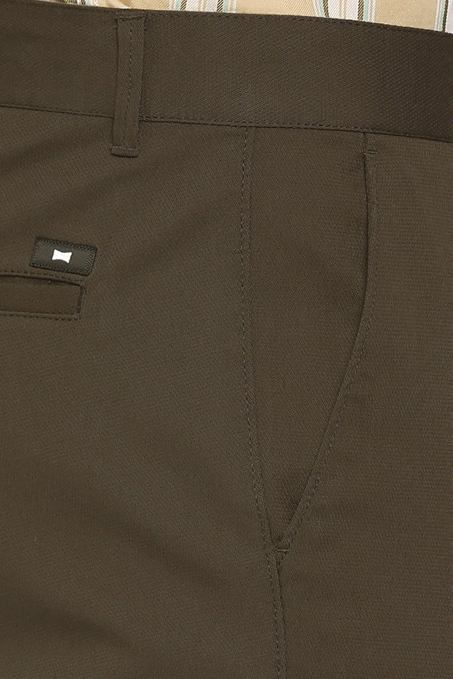 BASICS TAPERED FIT MILITARY GREEN COTTON STRETCH DOBBY TROUSERS