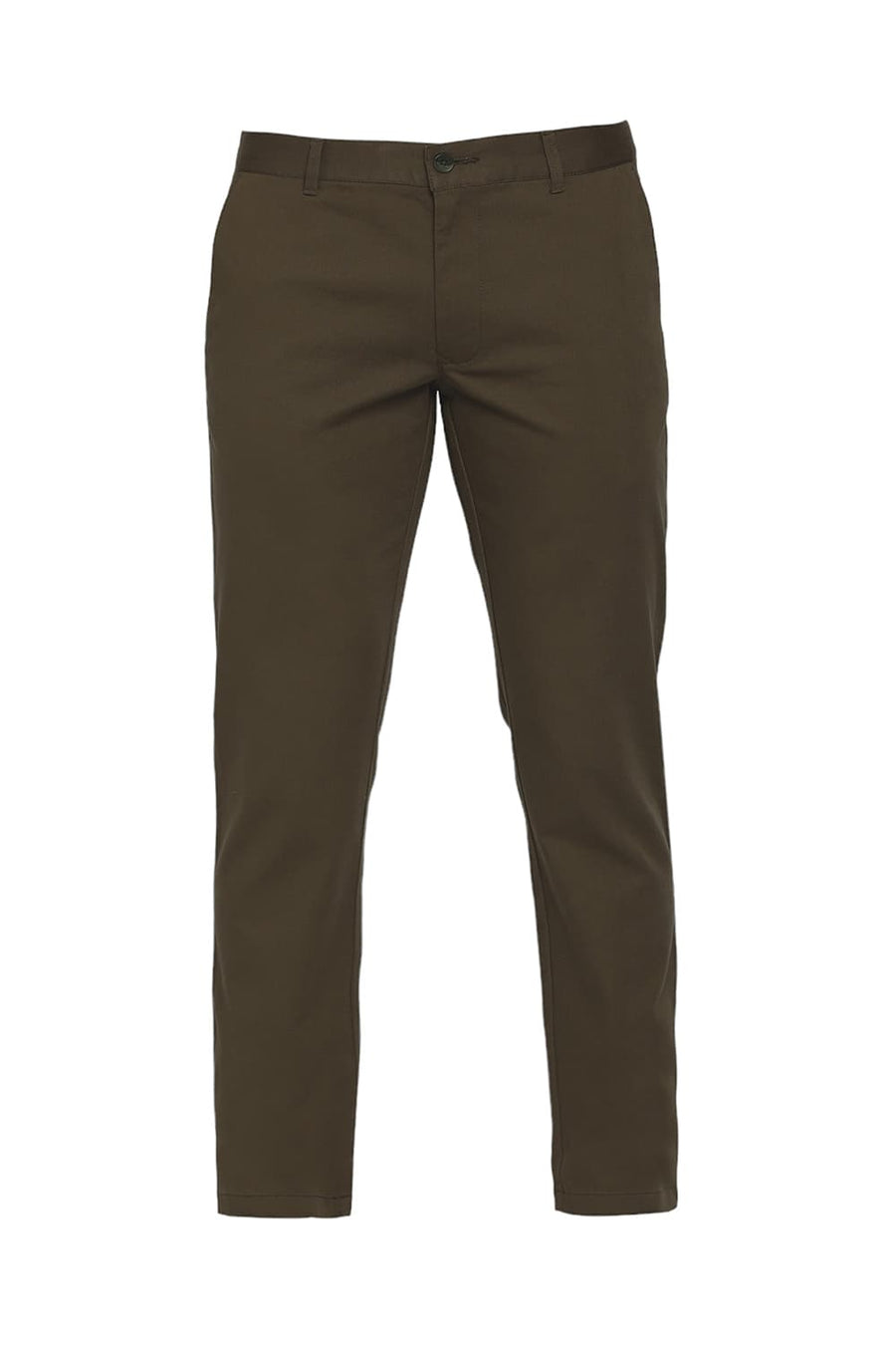 BASICS TAPERED FIT MILITARY GREEN COTTON STRETCH DOBBY TROUSERS
