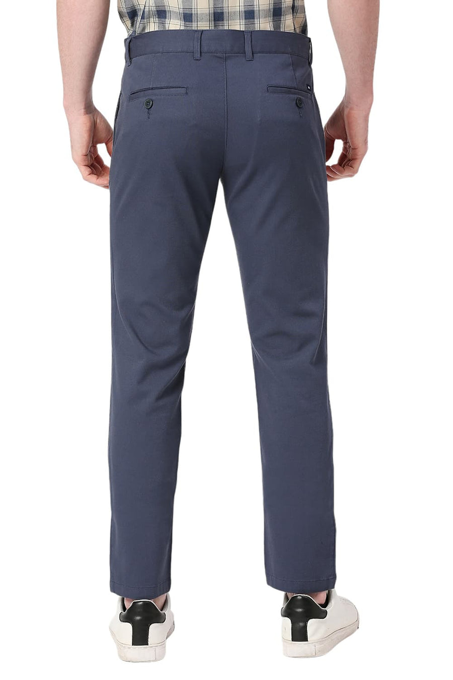 BASICS TAPERED FIT LARGO BLUE COTTON STRETCH DOBBY TROUSERS