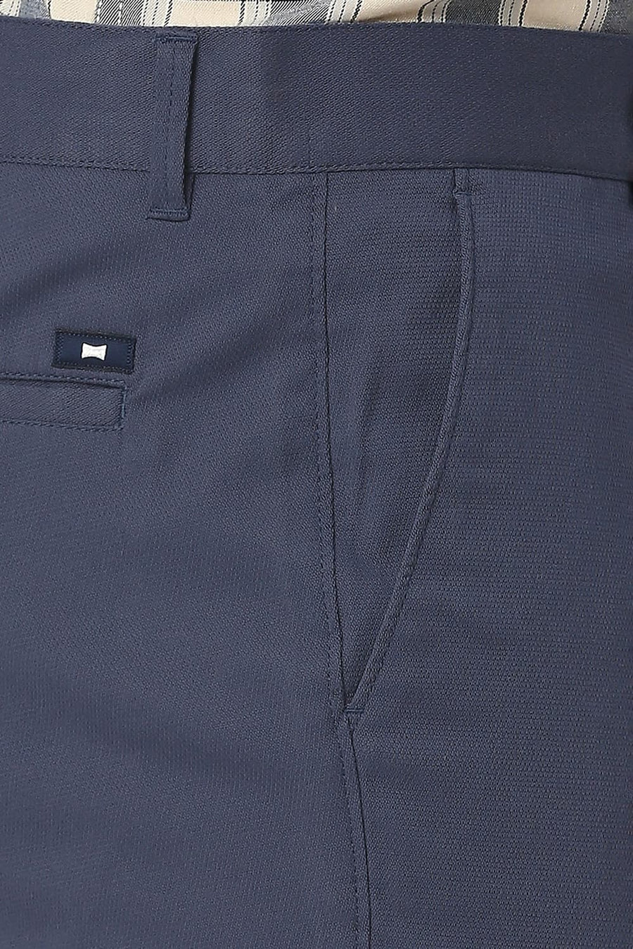 BASICS TAPERED FIT LARGO BLUE COTTON STRETCH DOBBY TROUSERS