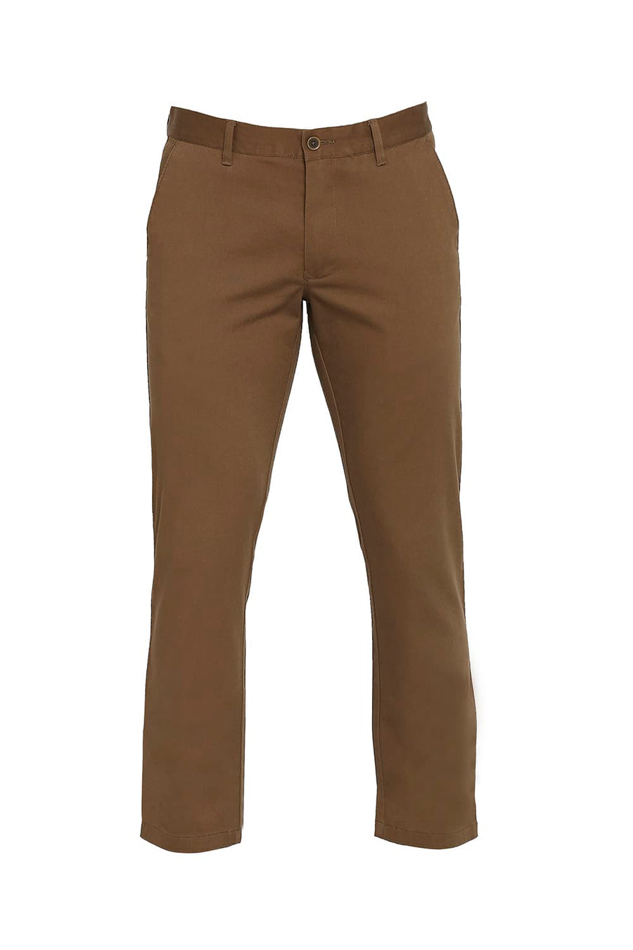 BASICS TAPERED FIT SEPIA BROWN COTTON STRETCH DOBBY TROUSERS