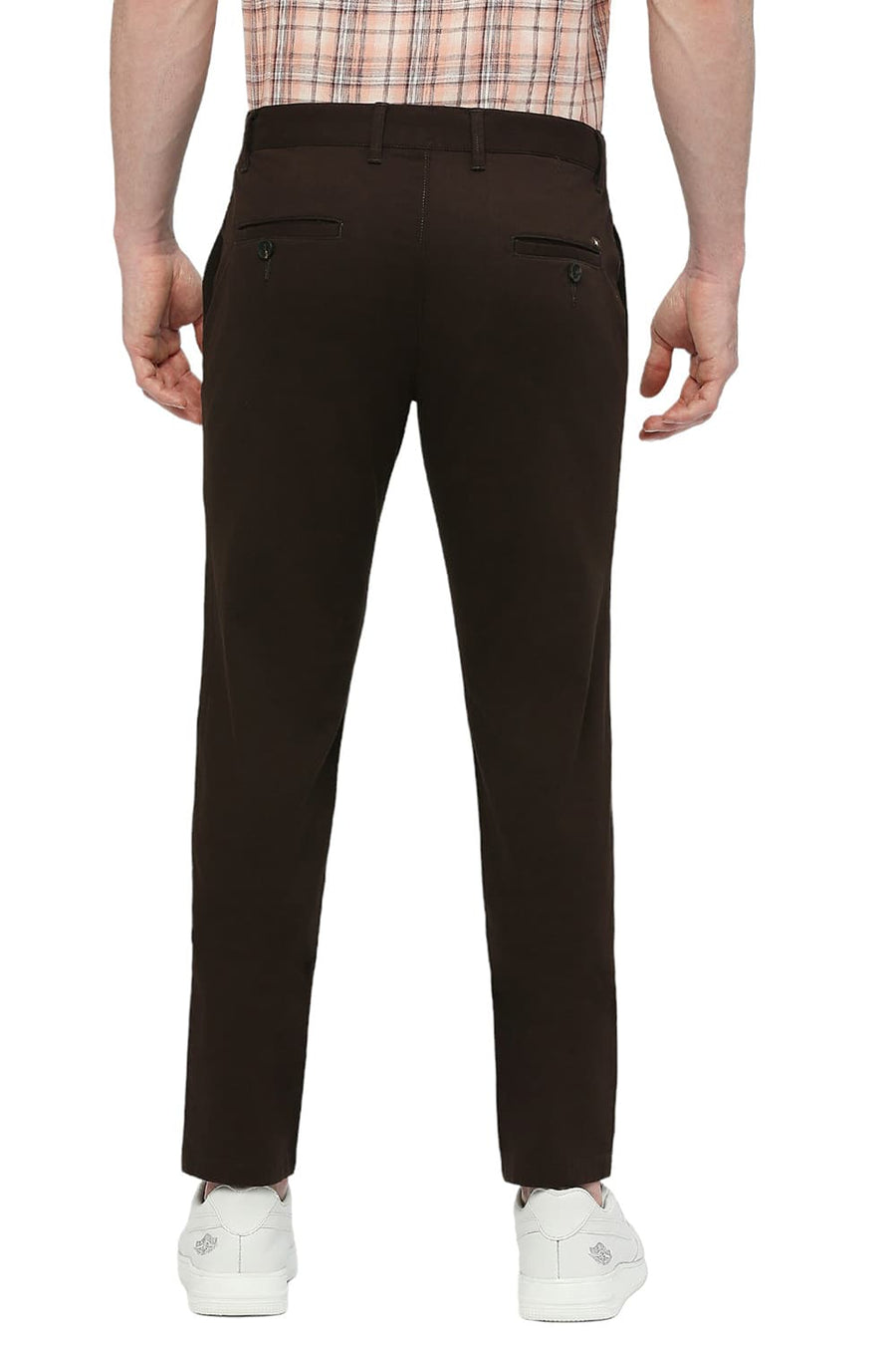 BASICS TAPERED FIT GANACHE COFFEE COTTON STRETCH DOBBY TROUSERS
