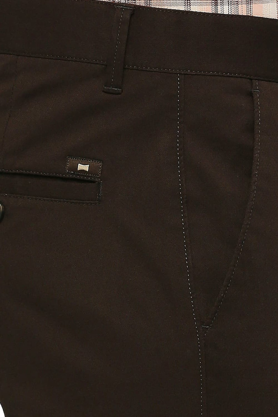 BASICS TAPERED FIT GANACHE COFFEE COTTON STRETCH DOBBY TROUSERS