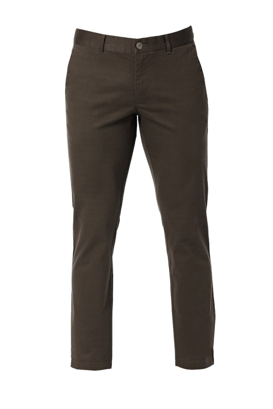 BASICS TAPERED FIT TEAK BROWN COTTON STRETCH DOBBY TROUSERS