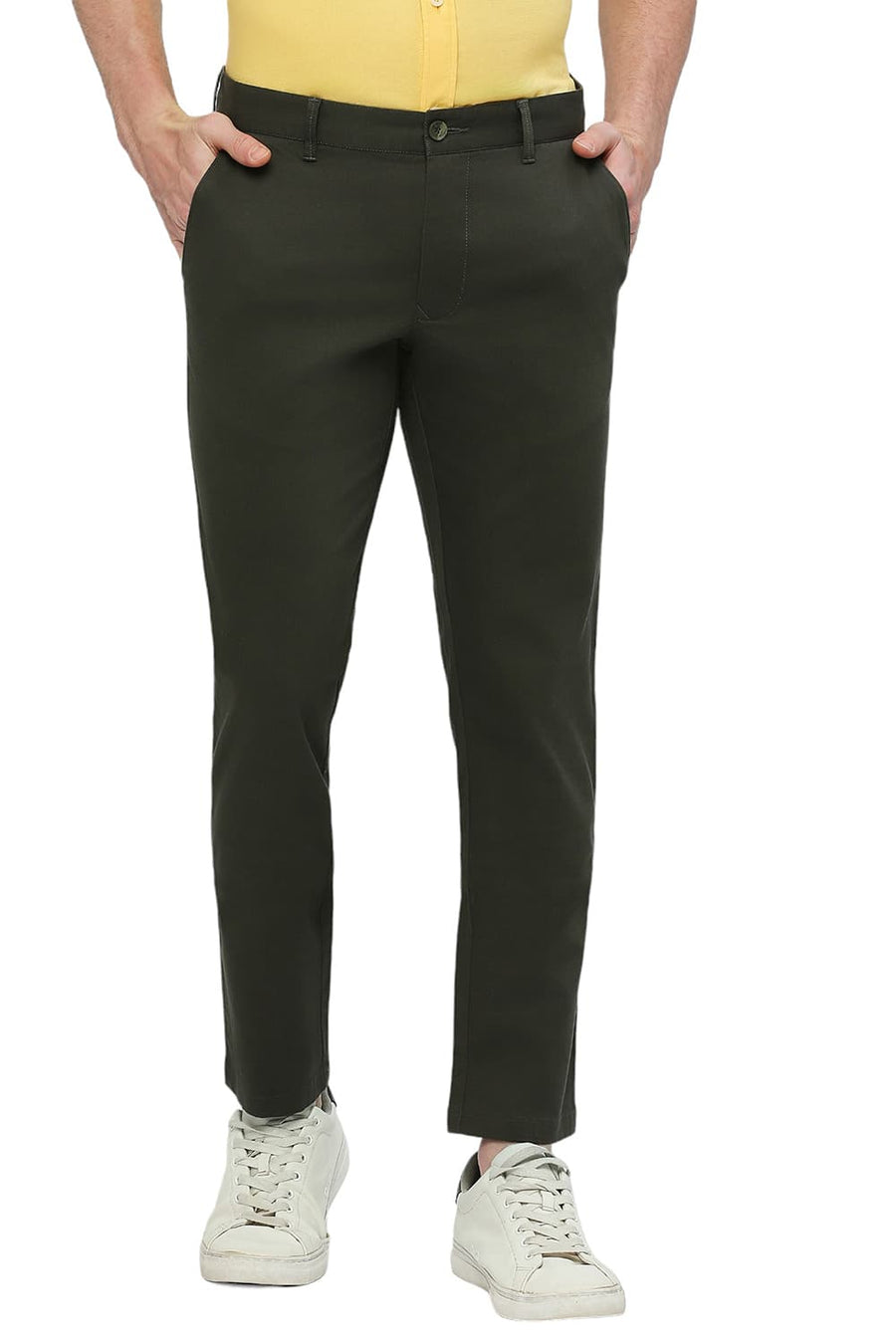BASICS TAPERED FIT DUFFEL GREY COTTON STRETCH DOBBY TROUSERS