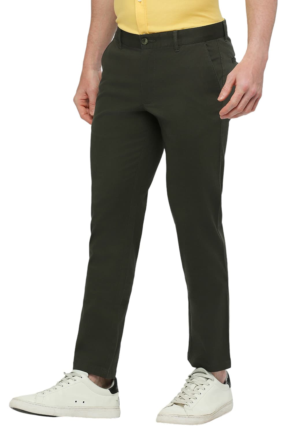 BASICS TAPERED FIT COTTON STRETCH DOBBY TROUSERS