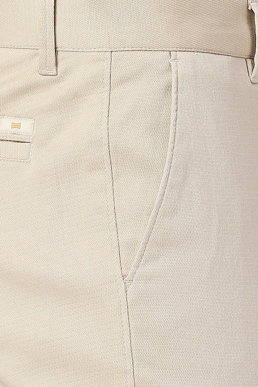 BASICS TAPERED FIT ALMOND STONE COTTON STRETCH DOBBY TROUSERS
