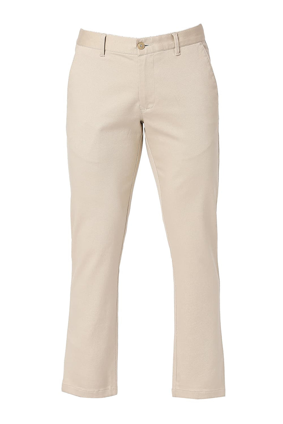 BASICS TAPERED FIT ALMOND STONE COTTON STRETCH DOBBY TROUSERS