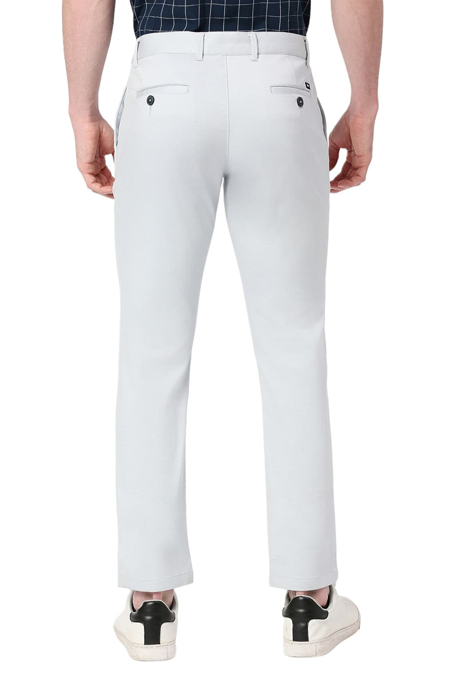 BASICS TAPERED FIT PEARL BLUE COTTON STRETCH DOBBY TROUSERS