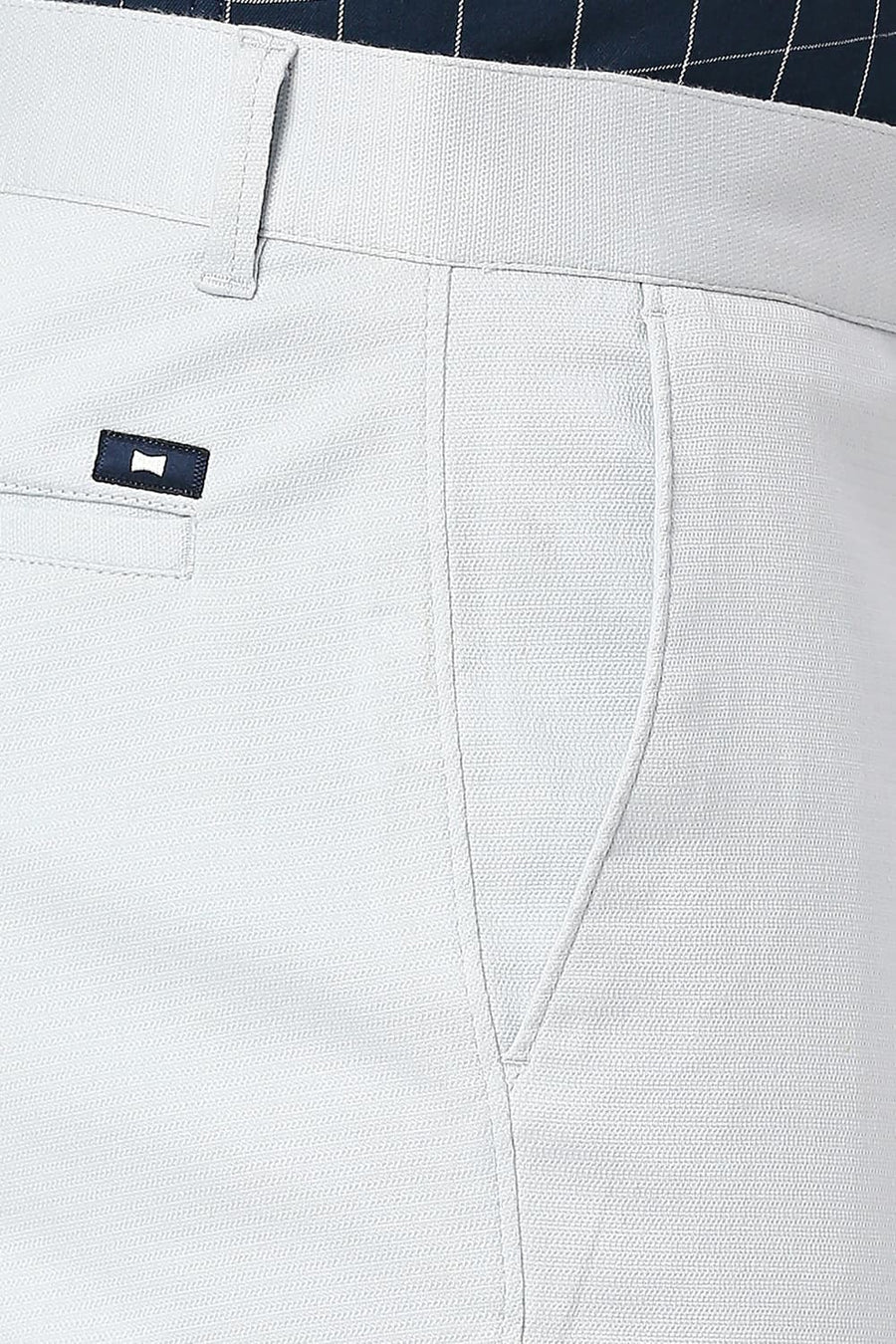 BASICS TAPERED FIT PEARL BLUE COTTON STRETCH DOBBY TROUSERS