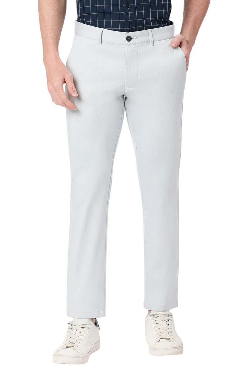 BASICS TAPERED FIT COTTON STRETCH DOBBY TROUSERS