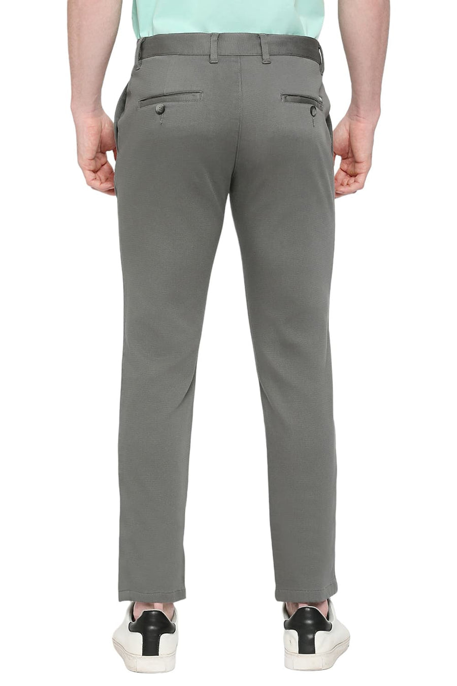 BASICS TAPERED FIT EBONY GREY COTTON STRETCH DOBBY TROUSERS