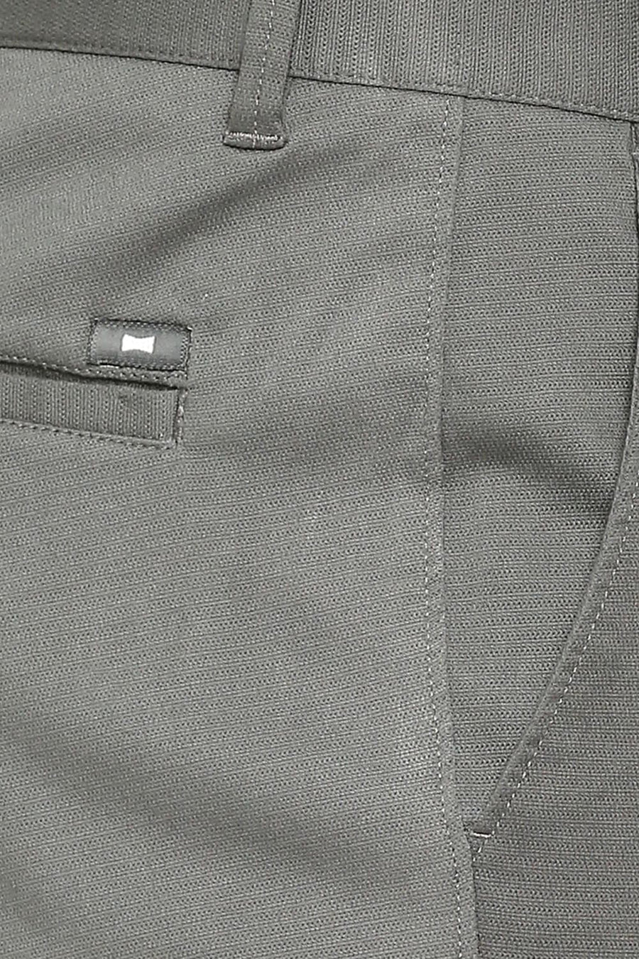 BASICS TAPERED FIT EBONY GREY COTTON STRETCH DOBBY TROUSERS