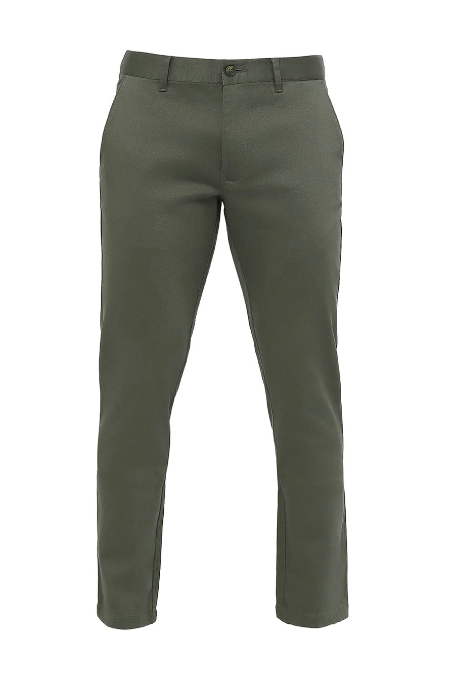 BASICS TAPERED FIT TRELLIS GREEN COTTON STRETCH DOBBY TROUSERS