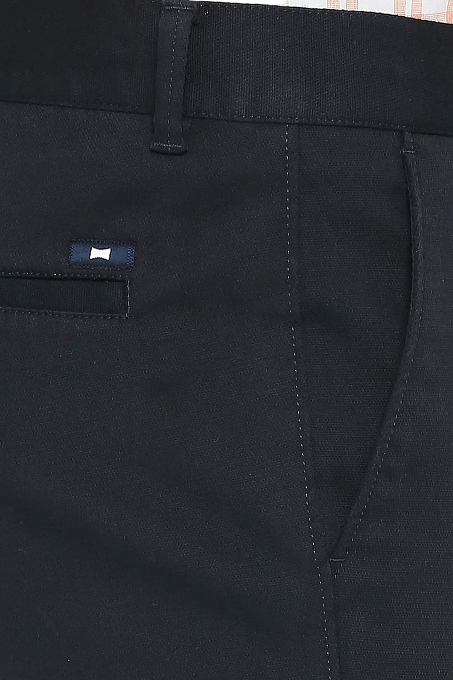 BASICS TAPERED FIT BLACK IRIS NAVY COTTON STRETCH DOBBY TROUSERS