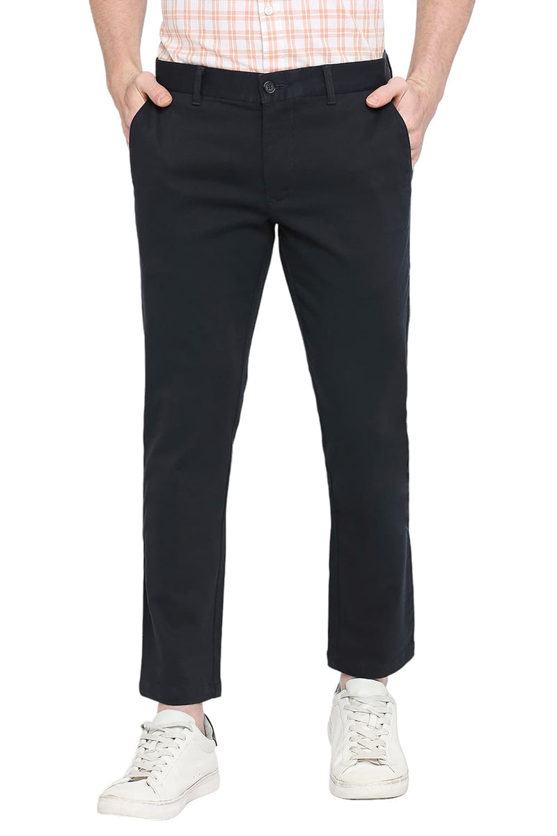 BASICS TAPERED FIT COTTON STRETCH DOBBY TROUSERS